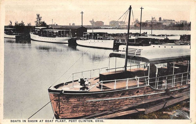 Port Clinton Ohio Boats in Basin At Boat Plant Hand Colored PC U3673