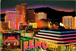 Sunset on Downtown Reno NV Postcard PC204