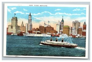 Vintage 1920's Postcard Panoramic View Ships Harbor & Skyline New York City NY