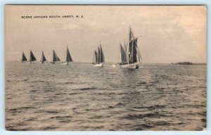 SOUTH AMBOY, New Jersey NJ ~ Scene SAILBOATS Middlesex County c1940s Postcard
