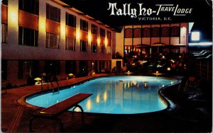 Tally Ho Travelodge Hotel Victoria BC Pool Evening Unused Postcard G5