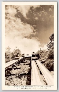 Mt Cranmore NH RPPC Riding Skimobiles To The Clouds Real Photo Postcard V29