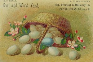 1880's R. C Beall & D. N Scheaffer Coal & Wood Yard Basket Of Bird Eggs P70