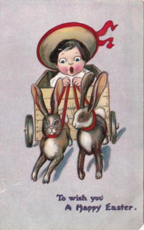 Easter Rabbits Pulling Boy In Cart 1907 Tucks