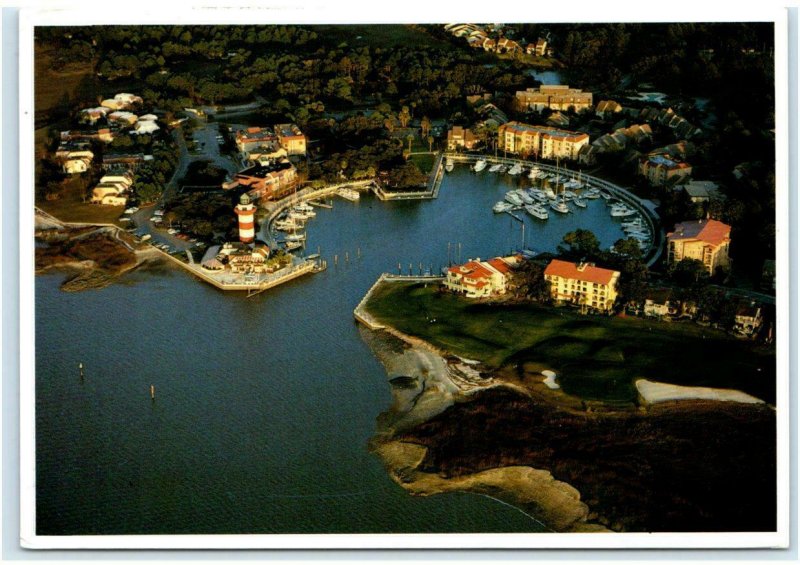 HILTON HEAD ISLAND, South Carolina SC ~ Aerial HARBOUR TOWN 1985 - 4x6 Postcard