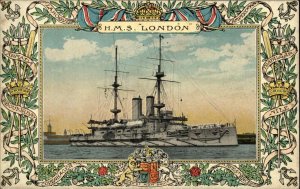 Copenhagen Denmark HMS London Battleship Decorative Border c1905 Postcard
