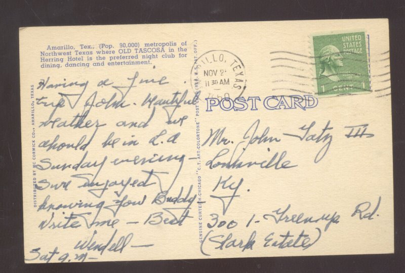 AMARILLO TEXAS ROUTE 66 OLD TTASCOSA HOTEL INTERIOR LINEN ADVERTISING POSTCARD