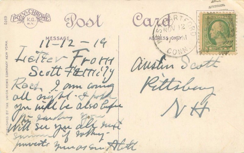 Hartford Connecticut State House 1919 Whtie Border Postcard Postally Used