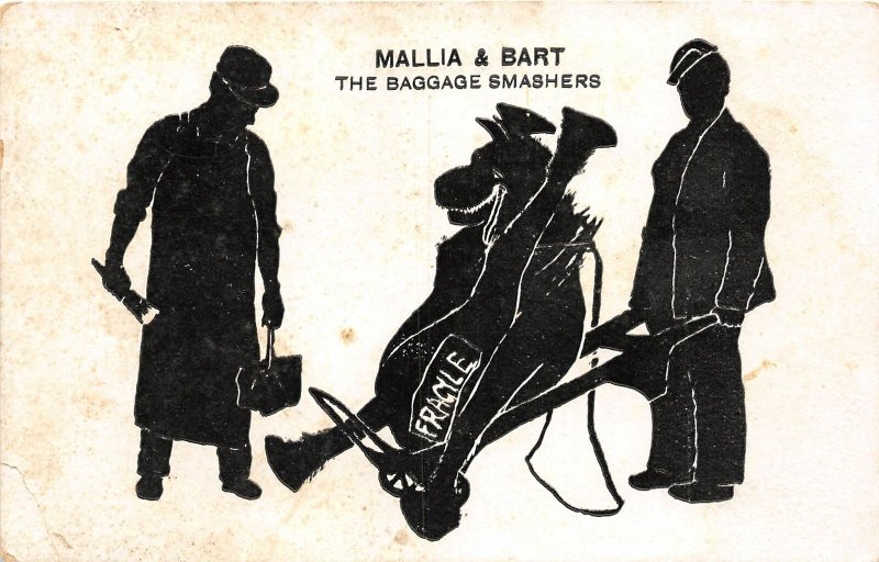 G96/ Interesting Postcard Mallia & Bart Silhouette Horse Baggage Smashers 2