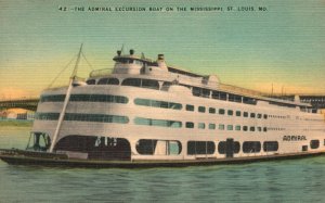 Vintage Postcard 1930's Admiral Excursion Boat In Mississippi St. Louis Missouri