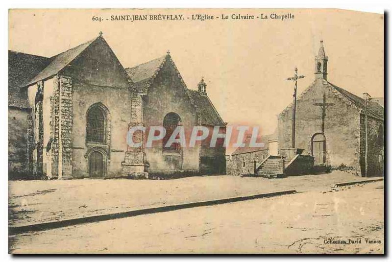 Old Postcard Saint-Jean-Brévelay Church Calvary Chapel La