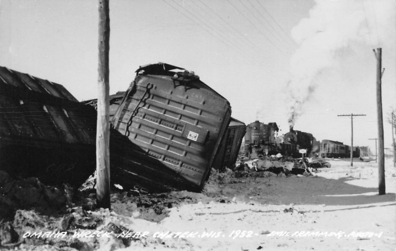 RPPC Omaha Train Wreck Near Chetek, Wisconsin Railroad 1952 Vintage Postcard