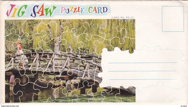 Puzzle Postcard , B.C. , Canada , 50-60s ; wooden bridge