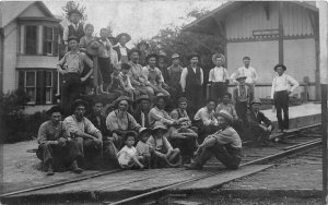 J52/ Stoutsville Ohio RPPC Postcard c10 Railroad Depot Occupational Men 265