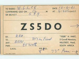 1961 vintage QSL CB HAM RADIO CARD Hillcrest - Natal SOUTH AFRICA s0369
