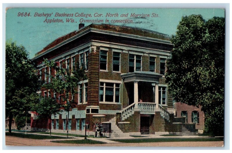 1913 Busheys Business College North & Morrison Sts. Appleton WI Postcard
