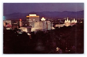 Panorama Night View Salt Lake City Utah Postcard