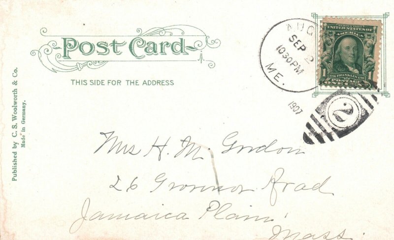 Vintage Postcard 1907 State Capitol Building Augusta Maine C. S. Woolworth Pub.
