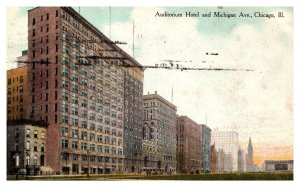 Postcard IL Chicago - Auditorium Hotel and Michigan Avenue