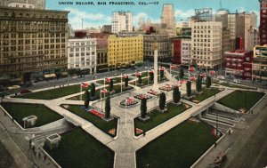 Vintage Postcard 1930's Union Square Green Oasis San Francisco California CA