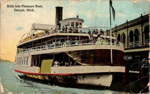 VTG Postcard Belle Isle Pleasure Boat Detroit Michigan 1913 Buffalo New York 167