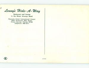 Unused Pre-1980 LENNY'S HIDEAWAY RESTAURANT Miami Springs Florida FL hs4740