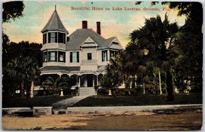 Beautiful Home Lake Lucerne Orlando Florida FL Palm Trees View Antique Postcard