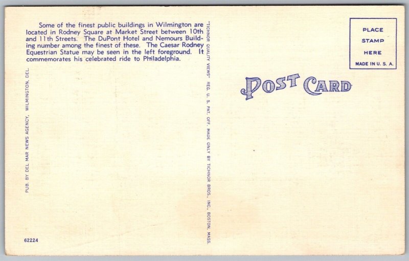 Vtg Wilmington DE Municipal Building Court House Caesar Rodney Monument Postcard