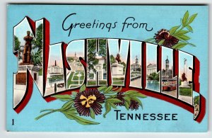 Greetings From Nashville Tennessee Large Big Letter Postcard Linen Kropp Unused