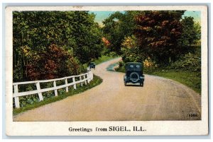 c1920 Greetings From Sigel Classic Cars Illinois Street Vintage Antique Postcard 