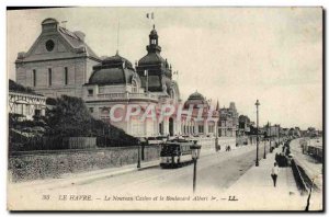 Old Postcard Le Havre Le Nouveau Casino and Boulevard Albert 1er Tramway