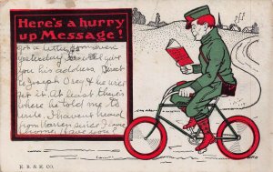 A HURRY UP MESSAGE FOR YOU-MESSENGER READING DILLY DAN THE DAGO~1910 POSTCARD