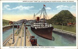 Pedro Miguel Locks Panama Canal Chilean Liner S.S. Teno Boat Ship Vintage PC