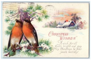 1929 Christmas Wishes Song Birds House Winter Halifax Nova Scotia NS Postcard