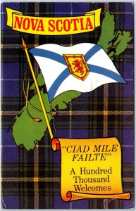 VINTAGE POSTCARD THE COLOURS OF THE NOVA SCOTIAN TARTAN AND MOTTO POSTED 1972