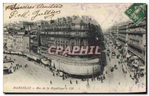 Old Postcard Marseille Rue de la Republique Tramway