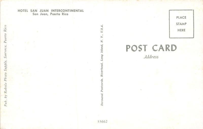 SAN JUAN PUERTO RICO HOTEL SAN JUAN INTERCONTINENTAL POSTCARD 1960s