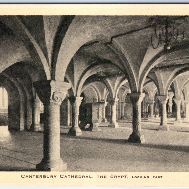 c1910s Canterbury, England Cathedral Crypt Arched Vaults Pillars Chandelier A359