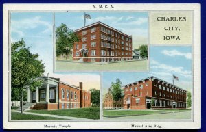 Multi Views YMCA Masonic Temple Manual arts Bldg Charles City Iowa Postcard
