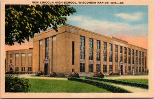 Vtg 1930s Lincoln High School Wisconsin Rapids Wisconsin WI Linen Postcard