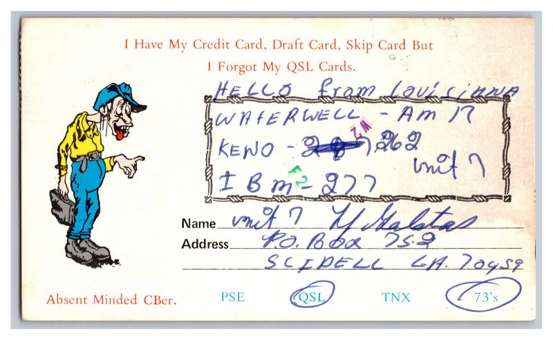 Postcard QSL CB Ham Radio Amateur Card From Slidell LA Louisiana IBM-277