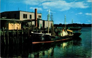 Vtg Fishing Boats in Typical Maine Harbor ME 1950s View Postcard