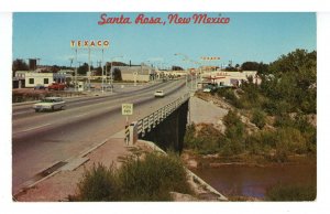 NM - Santa Rosa. Texaco & Gulf  Gas Stations, Street Scene ca 1962  