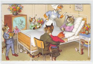 Cat Family Hospital Nurse Mainzer Belgium #4931 Vintage Fantasy Anthropomorphic