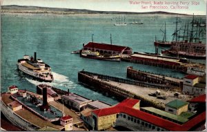 Postcard Water Front, Boats Leaving Ferry Slips in San Francisco, California