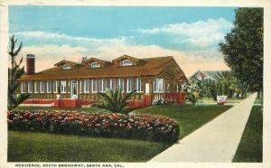 1920s Postcard; Craftsman Bungalow Residence, South Broadway, Santa Ana CA