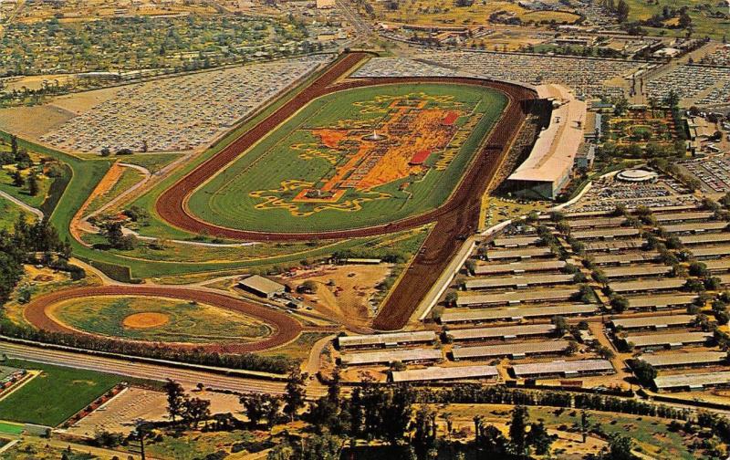 ARCADIA, CA California  SANTA ANITA PARK~Aerial View BARNS~TRACK Chrome Postcard 