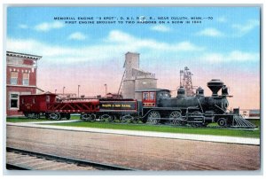 c1940 Memorial Engine Spot Locomotive Train Engine Duluth Minnesota MN Postcard