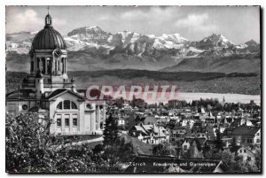 Postcard Old Kreuzkirche Zurich und Glarneralpen