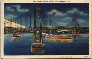 Mid Hudson Traffic Bridge Poughkeepsie New York Linen Postcard B183